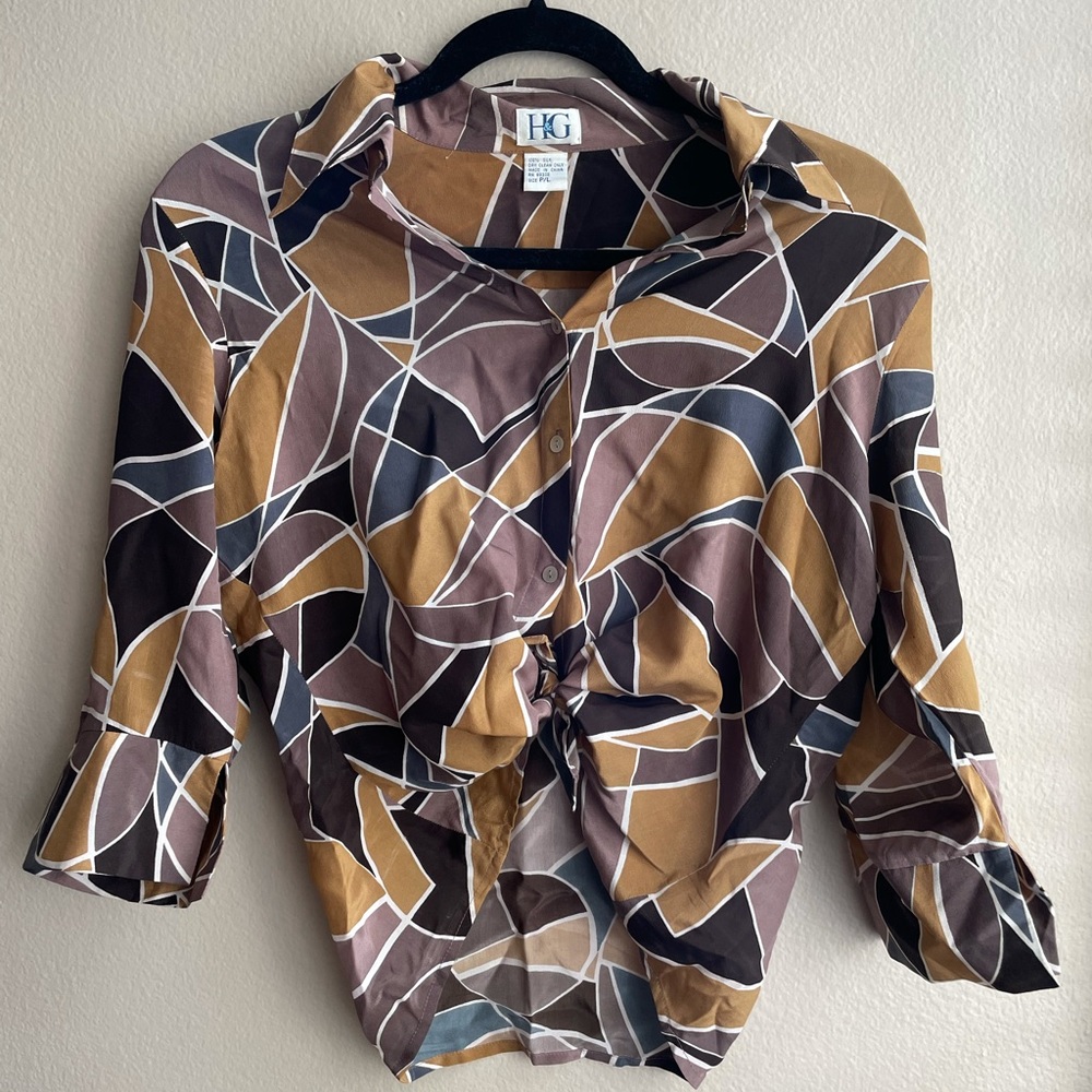 100% silk vintage 70s button-down shirt.
